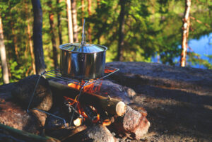 East camping meals on campfire.